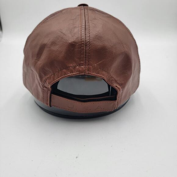 Genuine Leather Hat Cap Strap Back Brown USA Made One Size Mens Classic - Picture 4 of 9